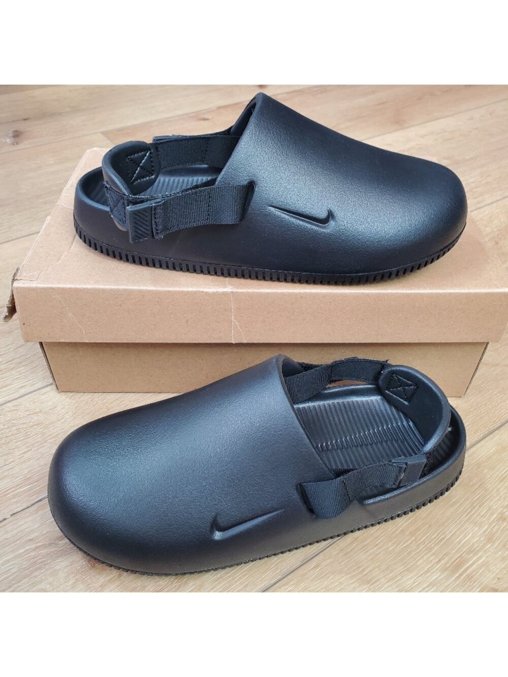Nike Calm Mules Black/ Black Womens Size 9 FB2186-001 Slip On Ankle Strap Sport